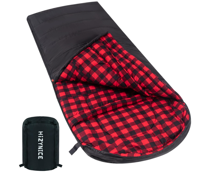 Bolso de dormir de grado 100% algodón Flanela XXL para adultos grandes y altos Tiempo frío Invierno Cero Grado Camping, bolso de compresión libre