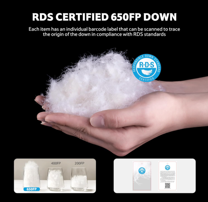 Bolso de dormir ultraligero de mochila RDS abajo para adultos, 650 saco de dormir de potencia de llenado para 42/52 ℉, Bolsas de dormir ligeras compactas de 20oz para campamentos de senderismo 3 estaciones