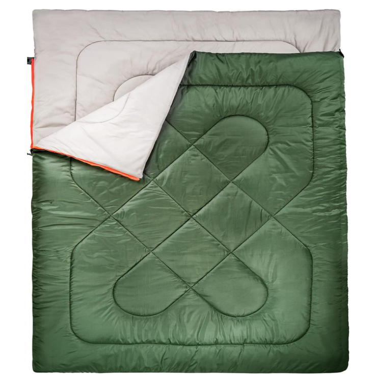 Básicos 40 ° F Tiempo fresco Bolso de dormir para dos personas, 87 pulgadas x 59 pulgadas, verde olivo