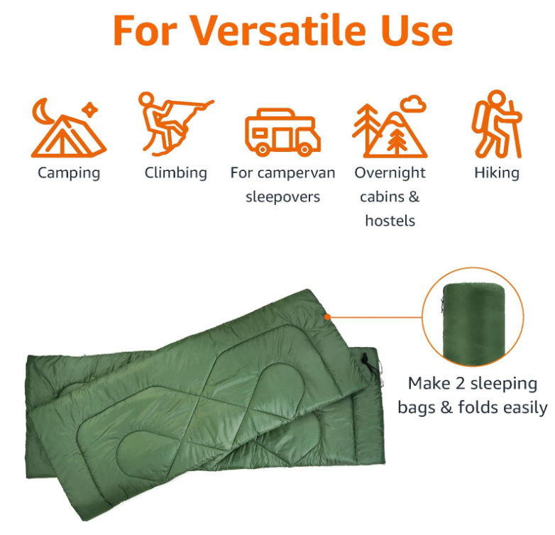 Básicos 40 ° F Tiempo fresco Bolso de dormir para dos personas, 87 pulgadas x 59 pulgadas, verde olivo